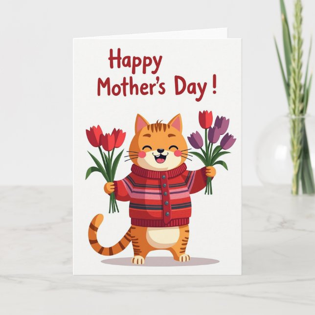 Tulip Feline Mothers Day Card (Front)
