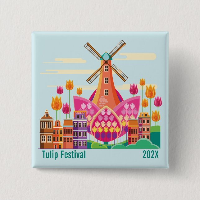 Tulip Festival, Windmill, Tulips Button (Front)