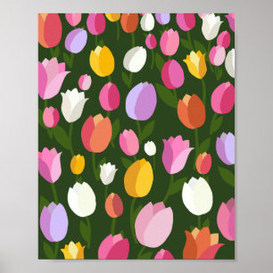 Tulip Field 01 Retro Flowers Colorful Poster