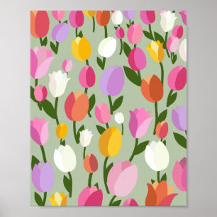 Tulip Field 05 Colorful Floral Pastel Green Poster