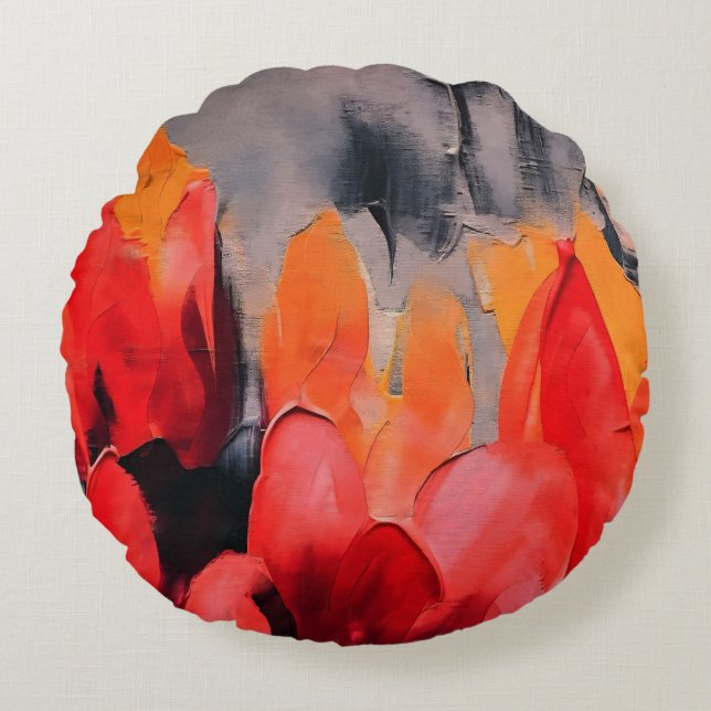 Tulip Field – Abstract Floral Intensity Round Pillow (Front)