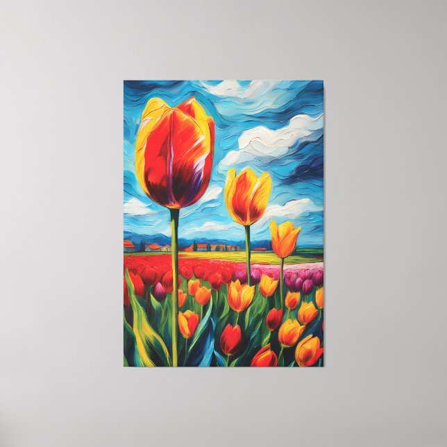 Tulip Field Oil Painting Canvas Print (Front)