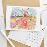 Tulip Fields in The Netherland Watercolor Postcard<br><div class="desc">A beautifully painted watercolor travel postcard featuring tulip fields in The Netherlands.</div>