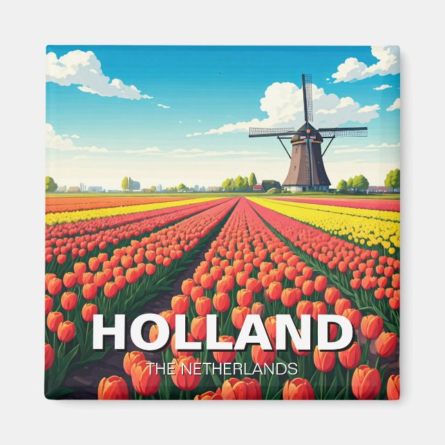 Tulip Fields Windmill Holland Netherlands Magnet (Front)