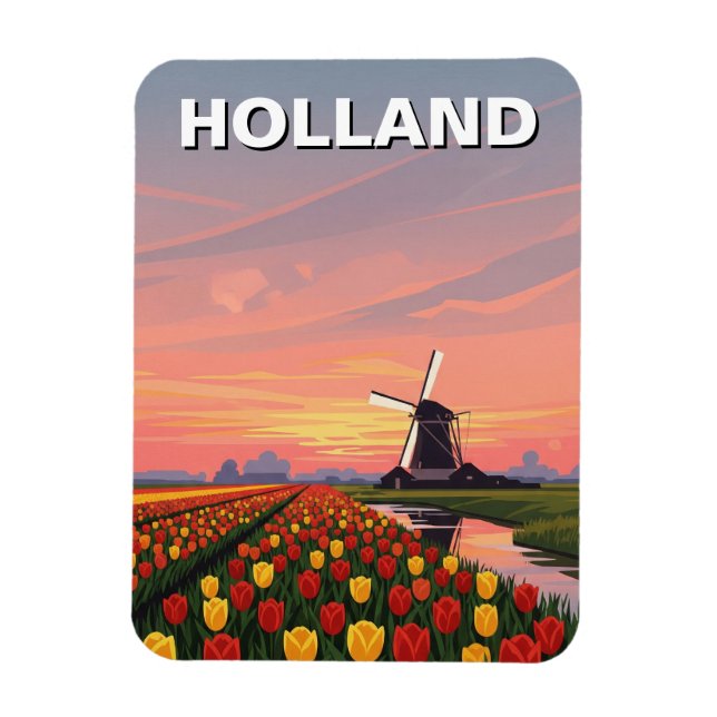 Tulip Fields Windmill Holland Netherlands Magnet (Vertical)