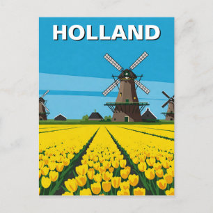 Tulip Fields Windmill Holland Netherlands Postcard