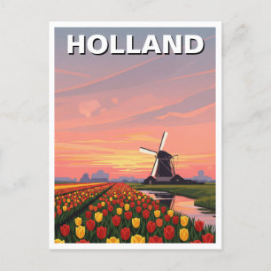 Tulip Fields Windmill Holland Netherlands Postcard
