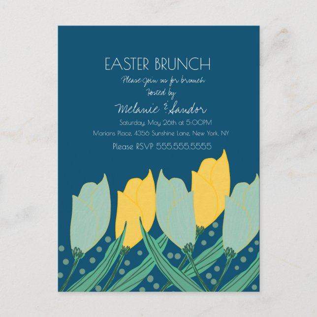 Tulip Floral Easter Dinner Brunch Family Blue Postcard (Front)