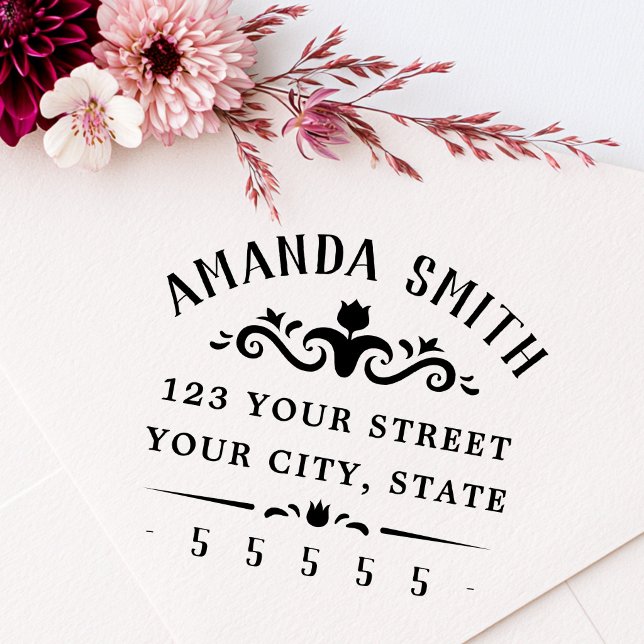 Tulip floral elegant vintage style return address rubber stamp (Tulip floral elegant vintage style return address rubber stamp)