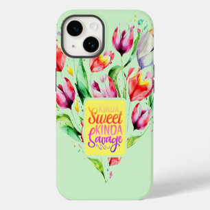 Tulip Floral Kinda Sweet Kinda Savage Quote iPhone 14 Case