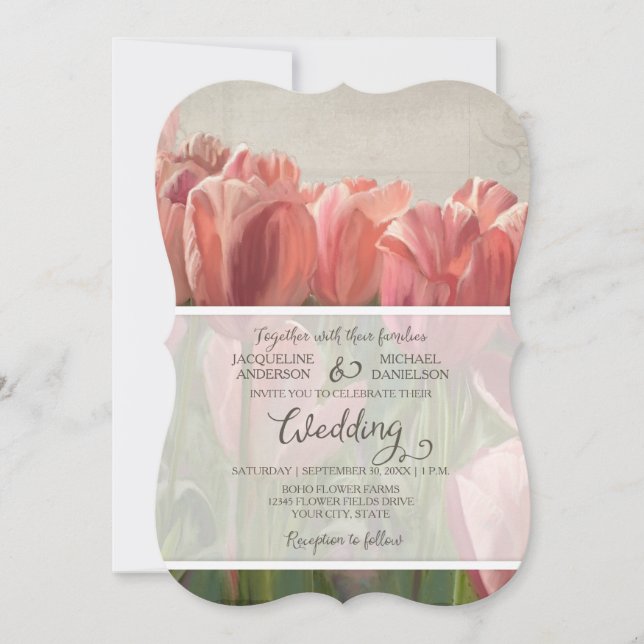Tulip Floral Modern Spring Wedding Wood Rustic Invitation (Front)