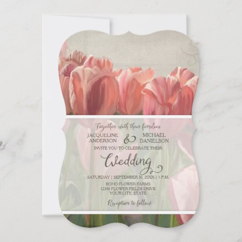 Tulip Floral Modern Spring Wedding Wood Rustic Invitation