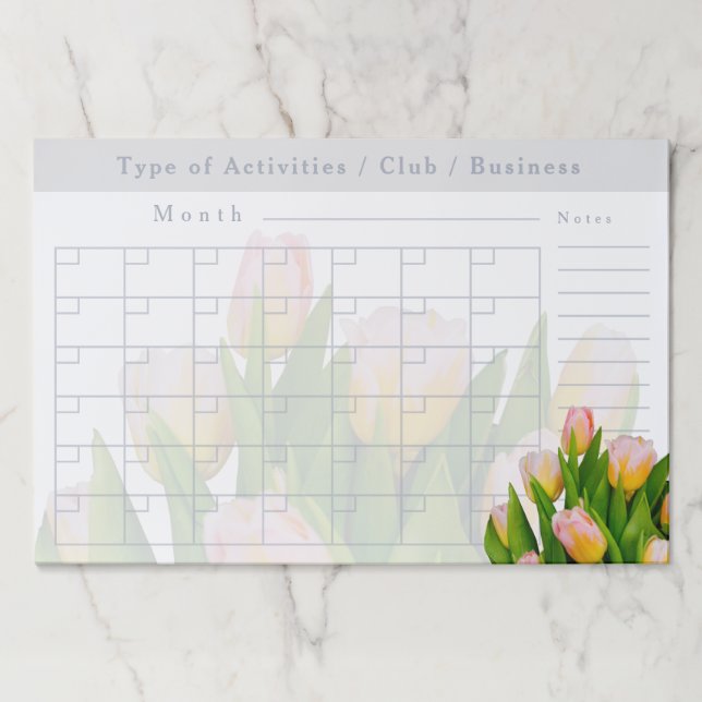 Tulip Floral Monthly Activities Schedule  Paper Pad (Front)