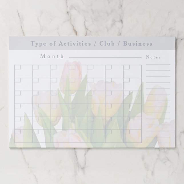 Tulip Floral Monthly Activities Schedule  Paper Pad (Front)