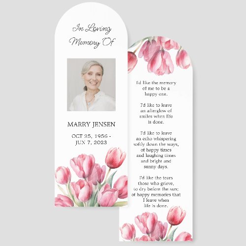 Tulip Floral Photo Funeral Memorial Bookmark