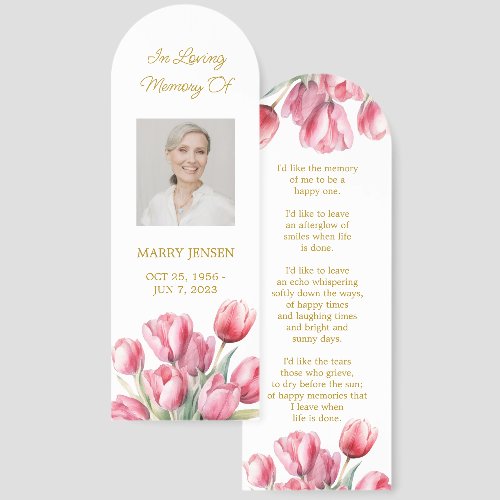 Tulip Floral Photo Funeral Memorial Bookmark