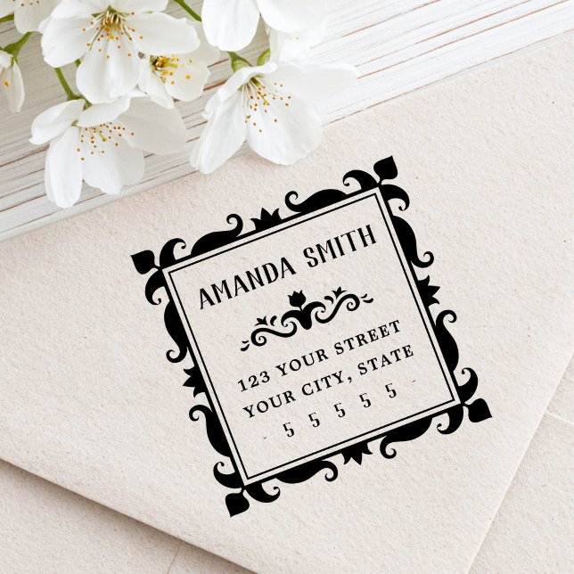 Tulip floral vintage style border return address rubber stamp (Tulip floral vintage style border return address rubber stamp)