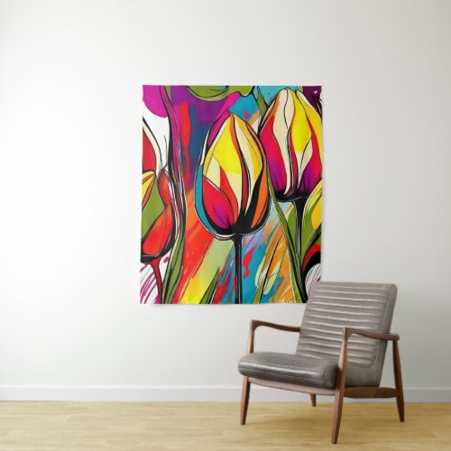 Tulip Flower Abstract Art Floral Colorful Bright Tapestry