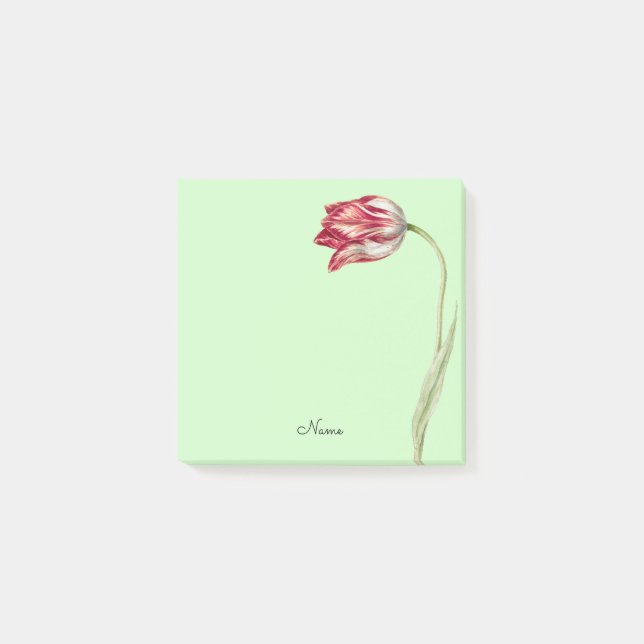 Tulip Flower Art Name Post It Note Pad (Front)