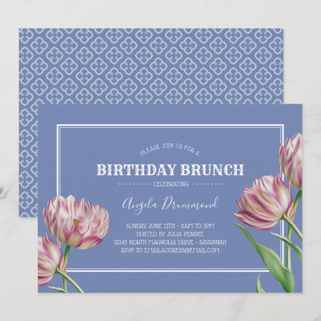 Tulip Flower Birthday Brunch Violet Invitation (Front/Back)