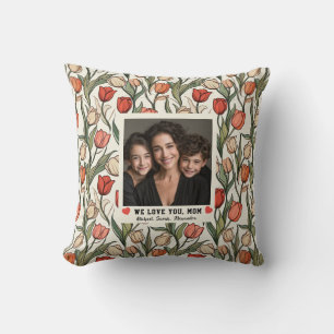 Tulip Flower Dog Mom Day Retro Throw Pillow