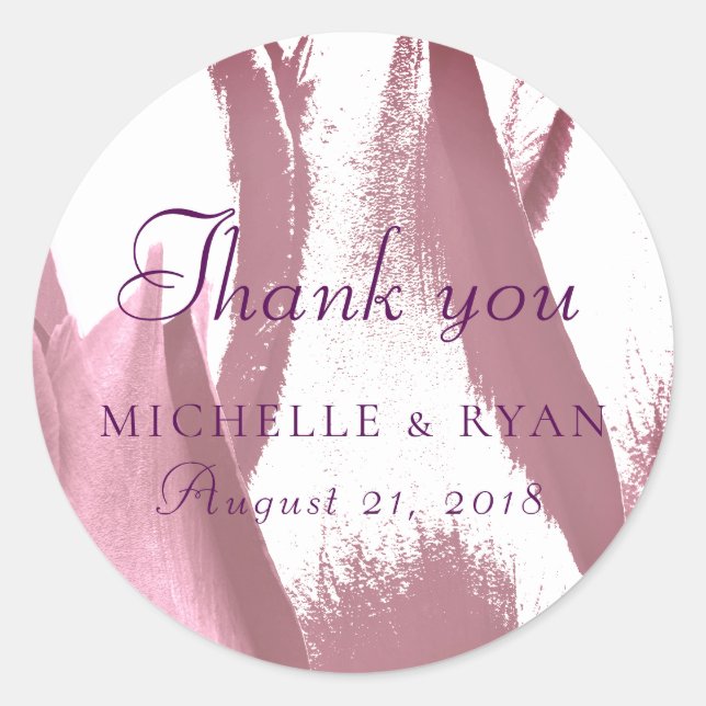 Tulip Flower Floral Thank you Wedding Favor Purple Classic Round Sticker (Front)