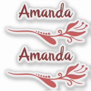Tulip Flower Flourish Pink Burgundy Custom Name Sticker