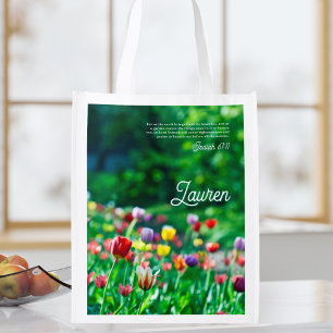 Tulip Flower Garden Bible Scripture Grocery Bag