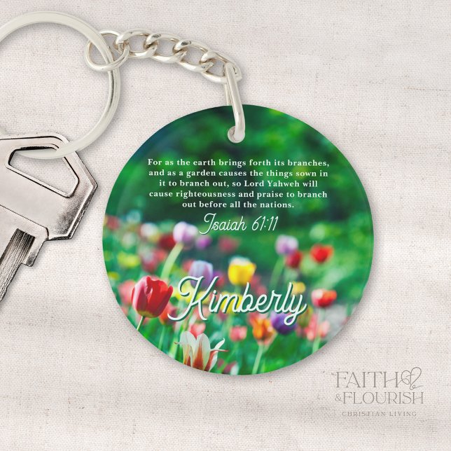 Tulip Flower Garden Bible Scripture Personalized Keychain (Creator Uploaded)