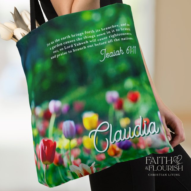 Tulip Flower Garden Bible Scripture Tote Bag (Creator Uploaded)