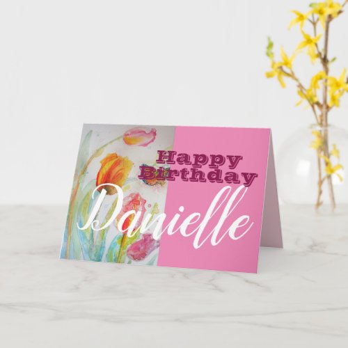 Tulip Flower Happy Birthday Womans Name Card