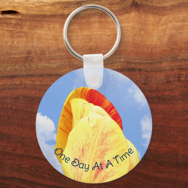 Tulip Flower One Day At A Time Inspirational     Keychain (Front)