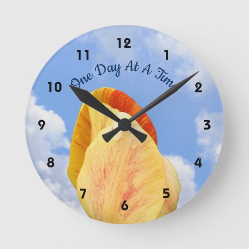 Tulip Flower One Day At A Time Inspirational   Round Clock