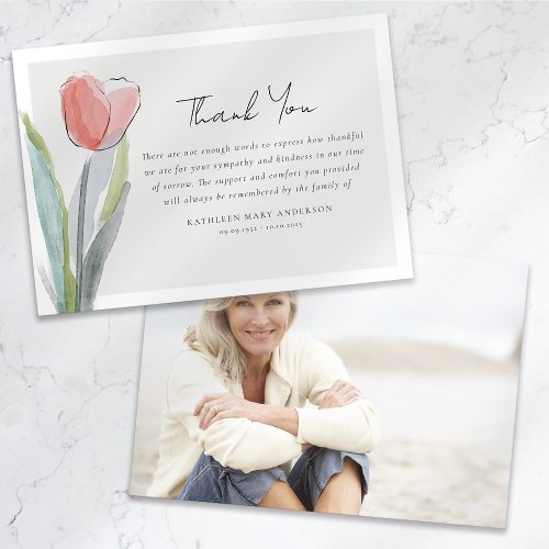 Tulip Flower Photo Sympathy Funeral Thank You Card