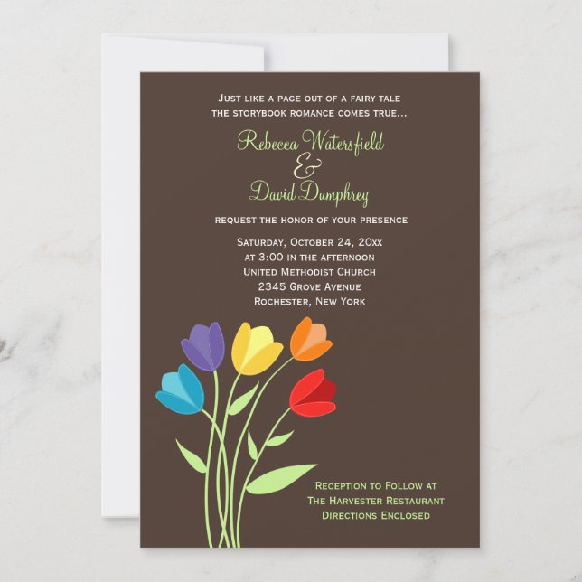 Tulip Flower Rainbow Colors Wedding Invitation (Front)
