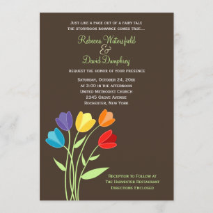 Tulip Flower Rainbow Colors Wedding Invitation