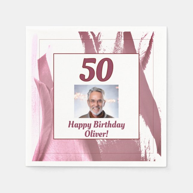 Tulip Flower Red 50th Birthday Floral Photo Napkins (Front)