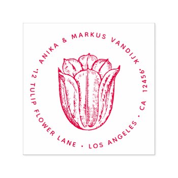 Tulip Flower Red Return Address Floral Botanical Self-inking Stamp by 26_Characters at Zazzle