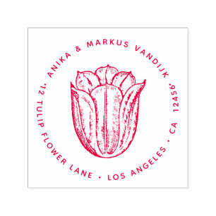 Tulip Flower Red Return Address Holland Botanical Self-inking Stamp