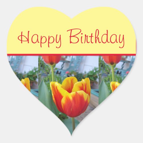 Tulip Flower Red Yellow floral Happy Birthday Heart Sticker