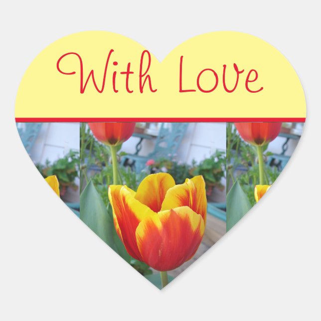 Tulip Flower Red Yellow floral With Love Sticker (Front)