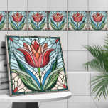 Tulip flower stained glass mosaic ceramic tile<br><div class="desc">Tulip flower stained glass mosaic</div>