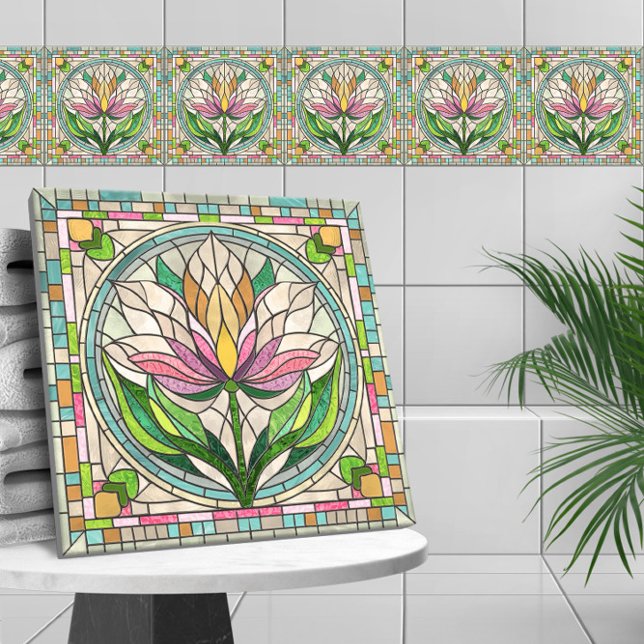 Tulip flower stained glass mosaic ceramic tile (Creator Uploaded)