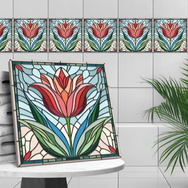 Tulip flower stained glass mosaic ceramic tile (Creator Uploaded)