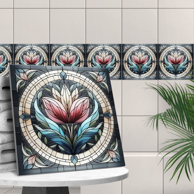 Tulip flower stained glass mosaic ceramic tile (Creator Uploaded)