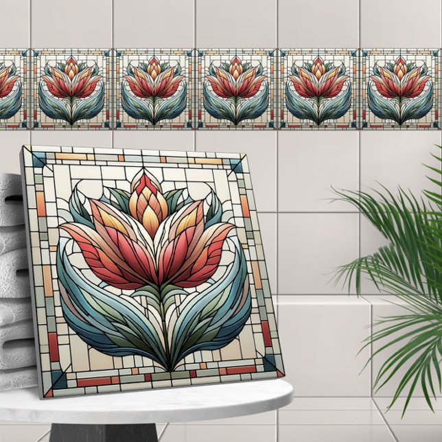 Tulip flower stained glass mosaic ceramic tile (Creator Uploaded)