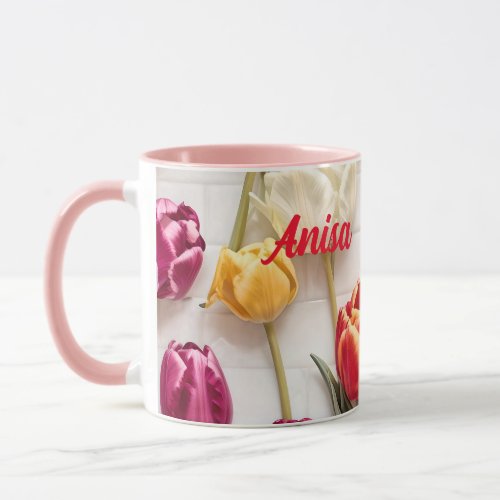 Tulip flower with color red white yellow pink mug