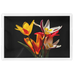 Tulip flowers against black background acrylic tray