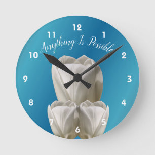 Tulip Flowers Anything Is Possible Inspirational   Round Clock