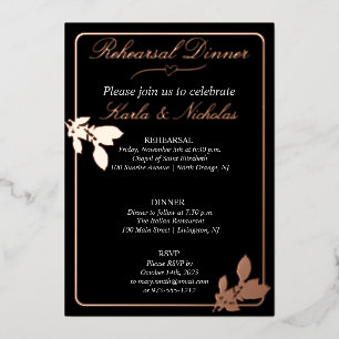 Tulip Flowers Black Rehearsal Dinner Foil Invitation